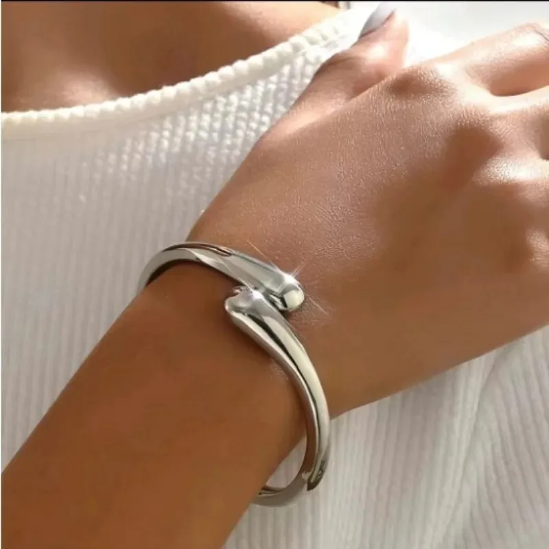 Women's Adjustable Stainless Steel Teardrop Bangle Bracelet